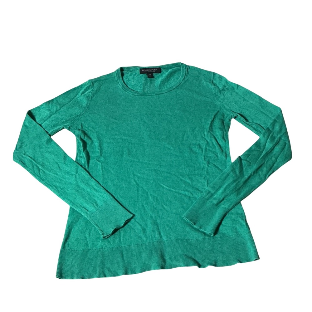 Banana Republic Preppy Silk Cashmere Sweater Womens XS Green Minimalist
